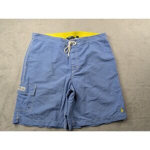 Polo Ralph Lauren Mens XXL Blue Cargo Swim Trunks Board Shorts Yellow Pony Logo